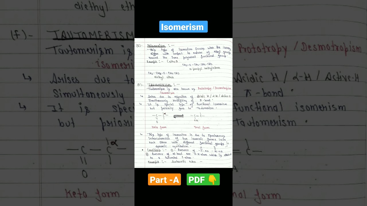 Class 11th Isomerism Handwritten Notes With Examples| pdf link👇| #shorts #shortsvideo #chemistry