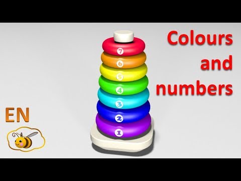Learn colors and numbers for kids in English. Baby toys: ring stacker. Cartoons for babies