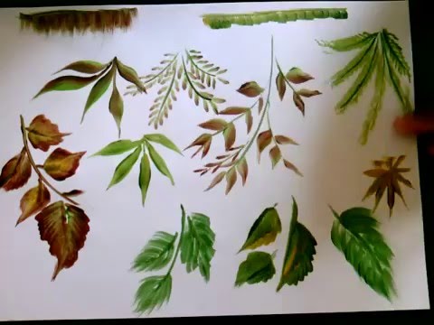 single brush:10 types of leaves, onestroke Acrylic painting