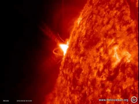 Class M3.3 Solar Flare on sunspot 1429 east of the sun - NASA images of March 2, 2012 - Video Vax