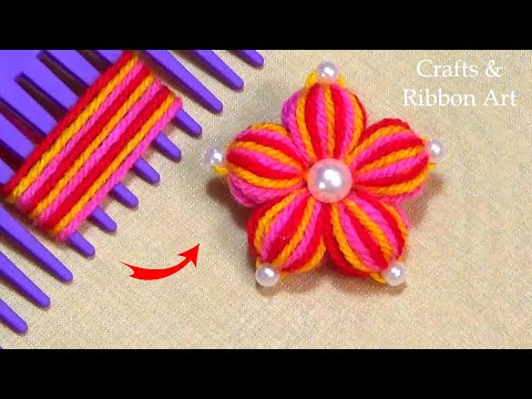 Super Easy Woolen Flower Craft Ideas with Hair Comb - Hand Embroidery Amazing Trick - Sewing Hack