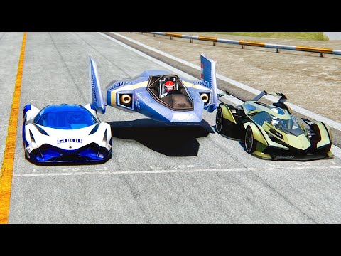 Devel Sixteen vs Blue Falcon vs Lamborghini V12 VGT at Drag Race 20 KM