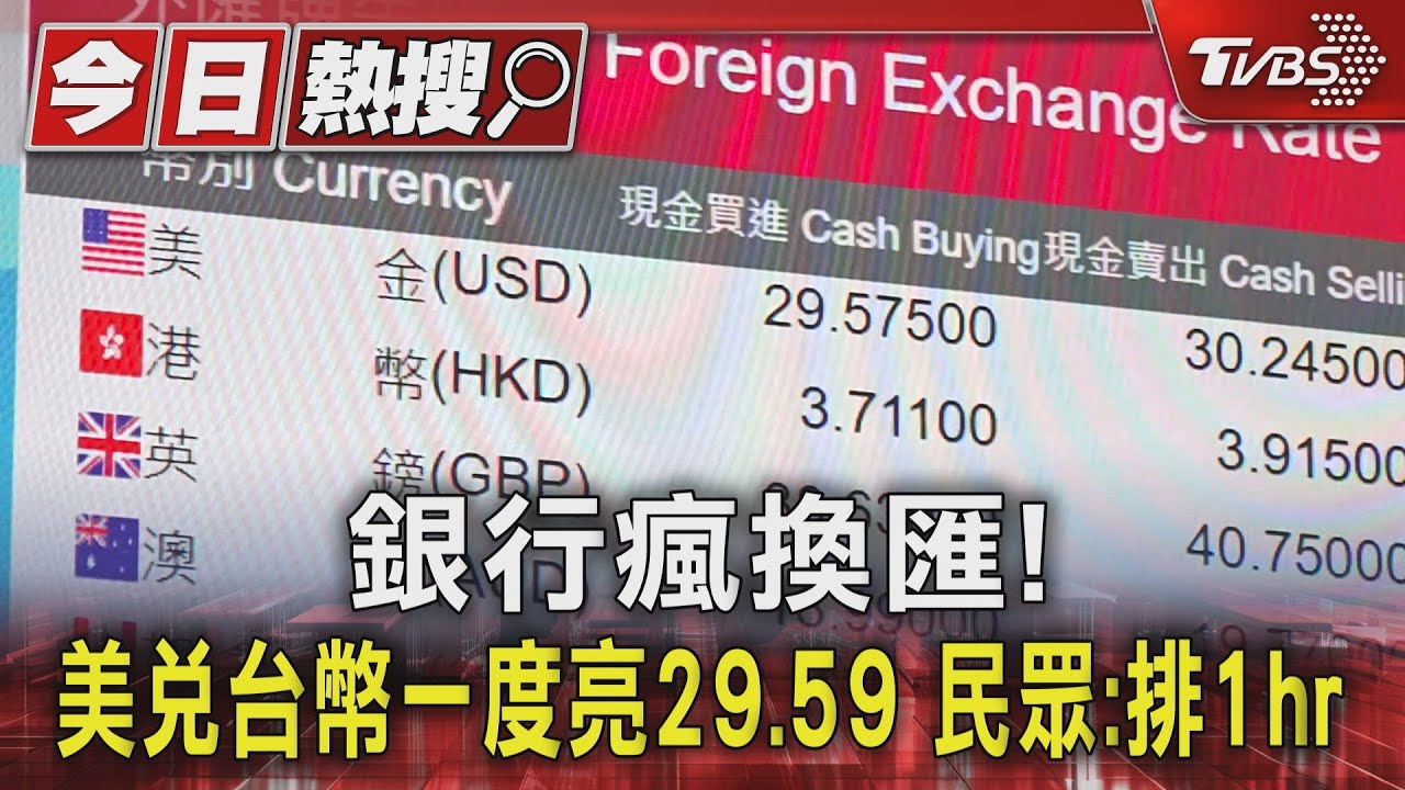 銀行瘋換匯!美兌台幣一度亮29.59 民眾:排1hr