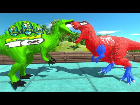 SPIDERMAN T-REX vs DARK T-REX vs BEN 10 SPINOSAURUS DEATH RUN -   Animal Revolt Battle Simulator