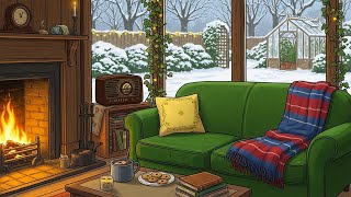 Silent snowy morning with 1950s vintage oldies playing in another room | relax & cozy winter