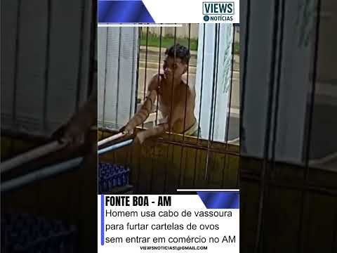 Homem usa cabo de vassoura para furtar cartelas de ovos sem entrar em comércio no AM