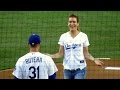 Actress Kate Walsh Throws First Pitch at Dodgers 7-10-14
