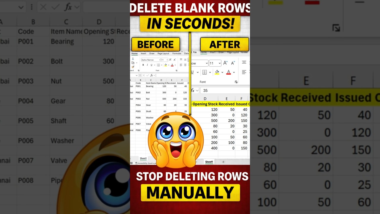 Excel inventory report blank rows