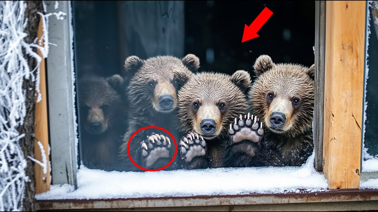 Freezing Bear and Its Three Cubs Beg to Come In, but when i saw the mother bear...