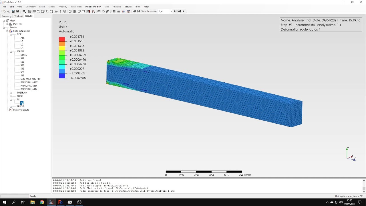 PrePoMax (CalculiX FEA) - Tutorial 9 - Elasto-plastic bending of a beam