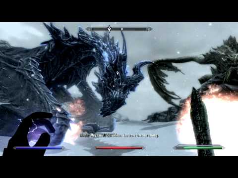 Skyrim: Alduin and Paarthurnax at the throat of the world