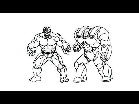 Hulk vs Iron Man Hulkbuster Coloring Pages | Drawing of Hulk and Iron Man Hulkbuster Competition