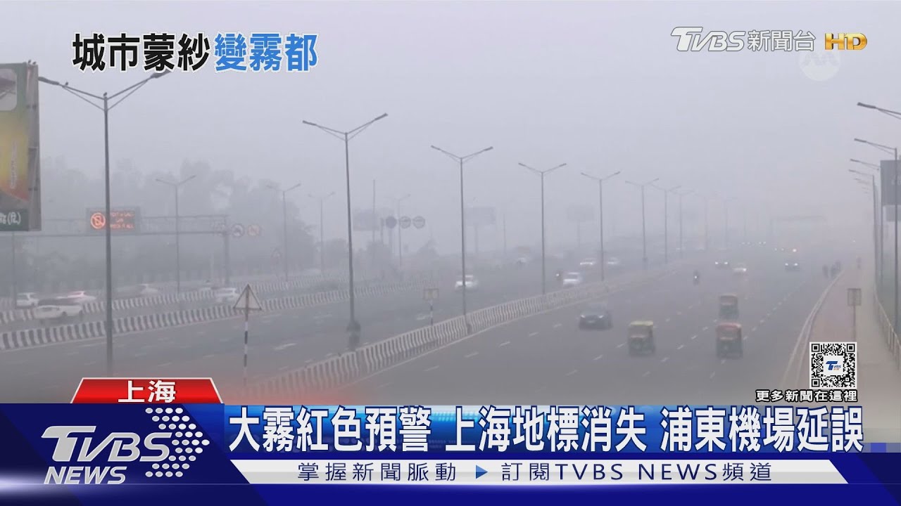 大霧紅色預警!上海地標消失 浦東機場延誤