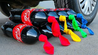 Experimento: Rueda de Coche VS Coca Cola con Globos | Aplastando Cosas Crujientes con el Coche