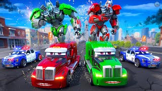 Download lagu Monster Truck Transformers: Police Cars, Trucks Saves the City From the Rage of Evil Robot in Action mp3