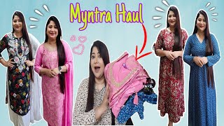 Myntra Haul | Trendy party wear suit | chickan kari kurta | midi dress | kurti haul