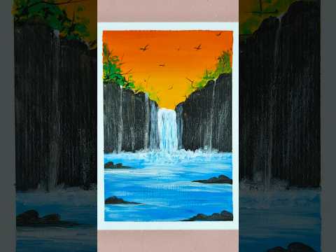 Painting Waterfall Easy | Waterfall Painting Ideas | Realistic Waterfall Acrylic Painting