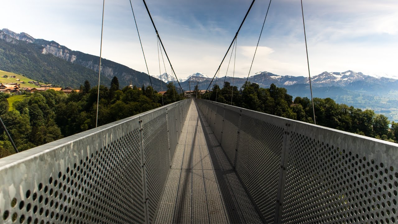 A stroll across the scenic Sigriswil Suspension Bridge.