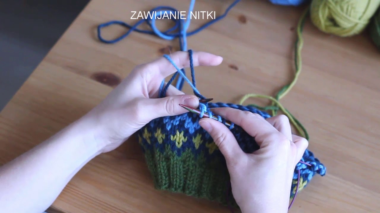 Zawijanie nitek przy wzorach żakardowych - kolor dominujący