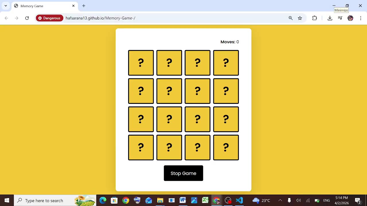 Memory Game Javascript Project | HTML, CSS, Javascript