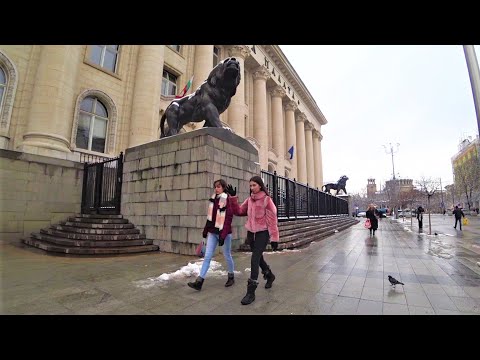Caminhada de inverno em Sófia 2023 Bulgária - Caminhada na rua principal de Vitosha e no centro da cidade София България