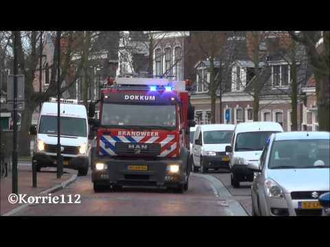 P1, Brandweer Dokkum komt aan bij een automatisch brandalarm bij J.P. vd Bent Dokkum