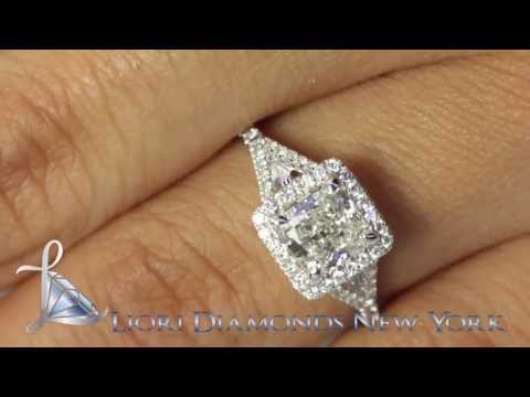 ER-0219 - 1.68 Carat G-SI1 Cushion Cut Diamond Engagement Ring 18k Pave Halo Vintage Style