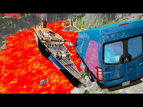 BeamNG Drive Chaos! Car Jumps Into Titanic Above LAVA 🌋🔥