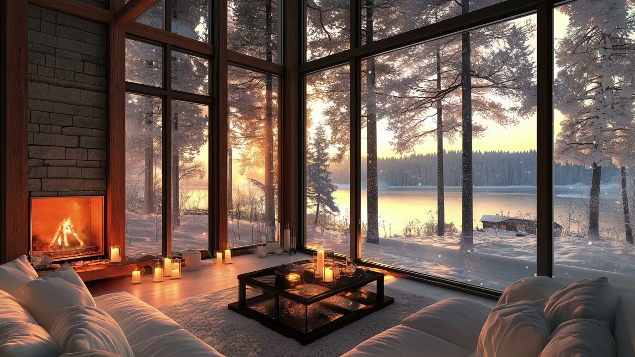 Cozy Winter Cabin Ambience - Cozy fireplace and snow for Sleep & Relaxation