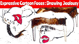 How to draw funny faces Step by Step | Expressive Cartoon Faces Drawing Jealousy | Drawing easy