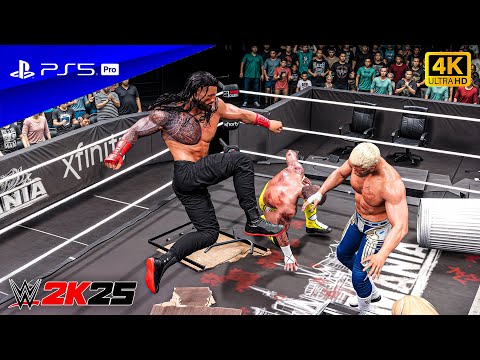 WWE 2K25 - Roman Reigns vs CM Punk vs Cody Rhodes - Full Match Extreme Rules at Wrestlemania 42 | 4K