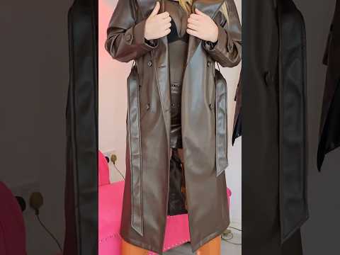 Brown leather outfit #trenchcoat #leather fashion #boots #fyp #shortsfeed