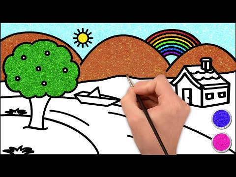 How to Draw Simple Landscape Picture | Drawing, Painting and Coloring for Kids, Toddlers