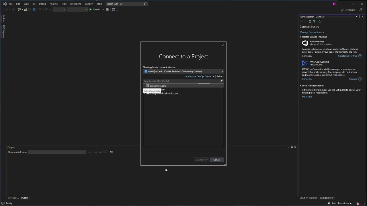 Getting connected to an Azure DevOps Server - VS22
