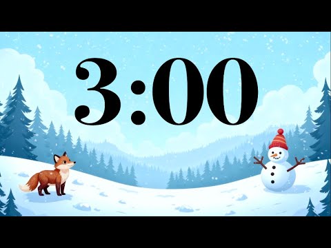 3 Minute Winter Snow Timer ❄️ Cute Fox & Snowman, Fun Piano & Guitar Music | Classroom Study Focus