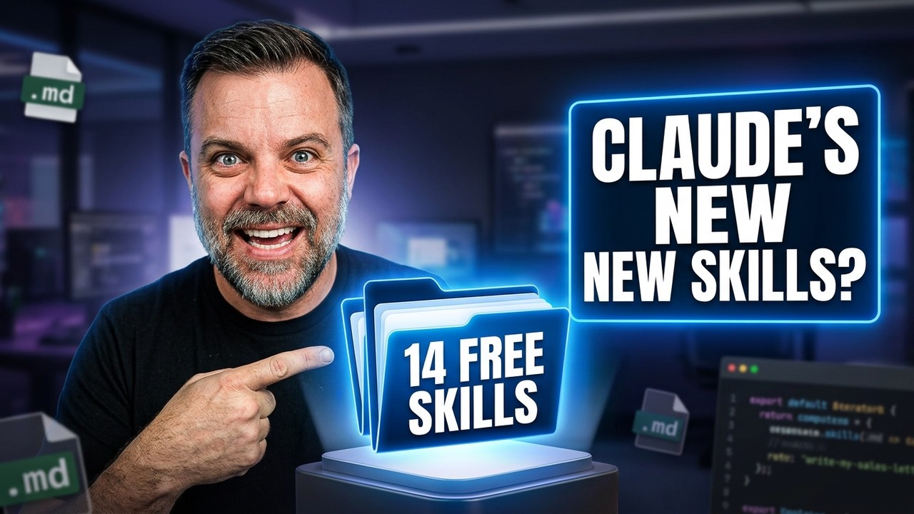 Anthropic's new Claude skills feature, and the free version a small business has been able to run for months, 14 Claude Code skills on screen