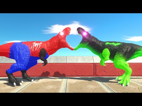 DINOSAURUS SPIDERMAN T-REX vs T-REX Green DEATH RUN - Animal Revolt Battle Simulator ARBS