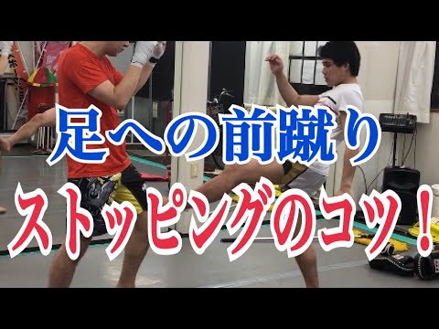 足への前蹴りで相手をストッピングする技術
