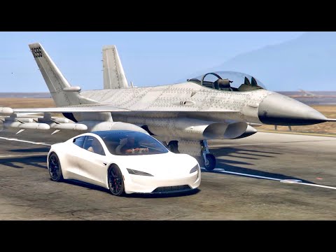 Tesla Roadster vs Airplane Jet - Drag Race