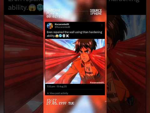 Eren repaired the wall using titan hardening ability.😱🥶💀☠️ #edit #eren #short #aot #viral