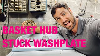 How to fix a Whirlpool washer basket hub with a stuck washplate or agitator? F7E1 w10528947