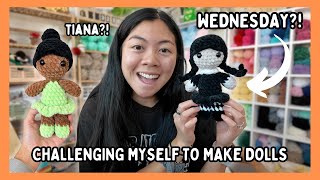 Challenging Myself to Crochet Dolls 🧶 Wednesday, Tiana, & Taylor Swift?! Crochet With Me Vlog