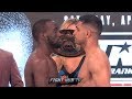 TERENCE CRAWFORD GIVES AMIR KHAN A DEATH STARE DURING WEIGH IN FACE OFF - FULL WEIGH IN VIDEO
