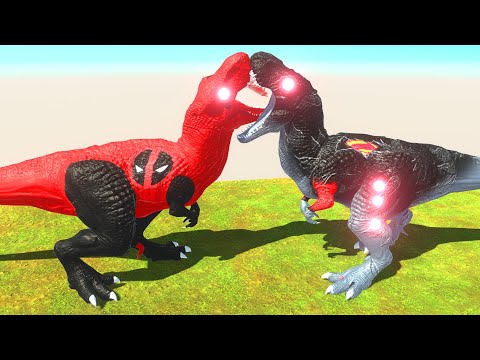 DINOSAUR DARK SUPERMAN T-REX vs DEAD Pool T-REX  DEATH RUN - Animal Revolt Battle Simulator ARBS