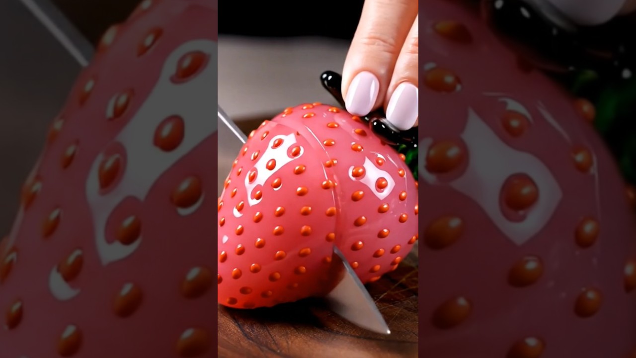 Cutting Glass Fruits | Pink Strawberry 🍓 ASMR Part 02 #aiasmr #ai #aiart #asmrsounds #asmr #shorts