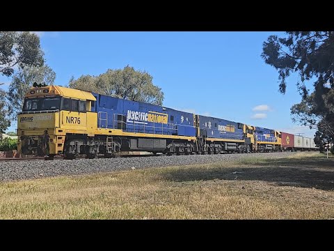 6PM6 PN up "Linfox Express" (NR76, NR53, 9402), Perth to Melbourne, 1505, 27/10/25, Horsham VIC 