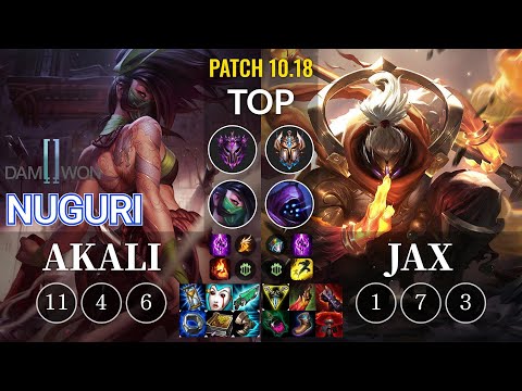 DWG Nuguri Akali vs Jax Top - KR Patch 10.18