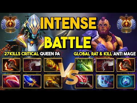 INTENSE HARD CARRY BATTLE | 27KILLS CRIT QUEEN PHANTOM ASSASSIN VS. GLOBAL RAT AND KILL ANTI MAGE