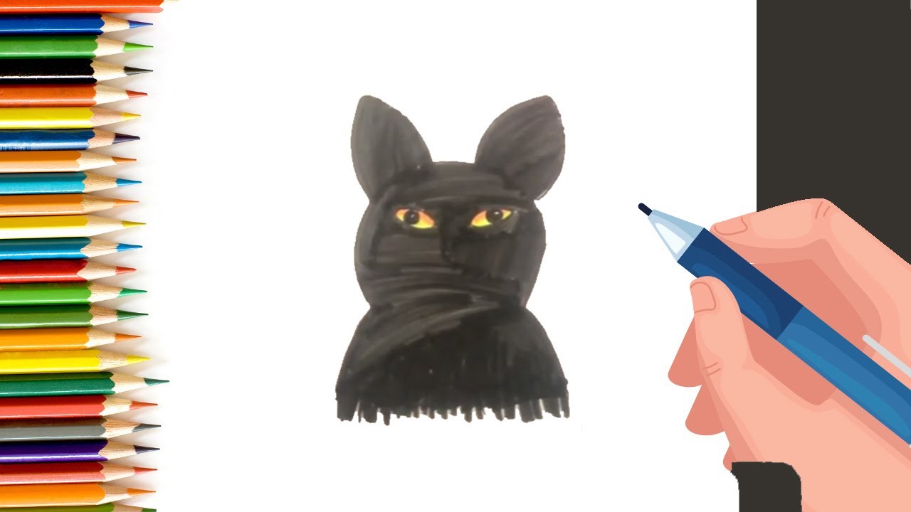 How to draw black halloween cat for Kids