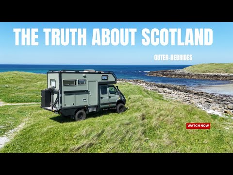 Scotland Overland Adventure. Iveco Daily 4x4 Expedition Vehicle Explores Uist Outer Hebrides.